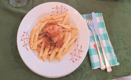 Traditional pasta Fuži with hen souce